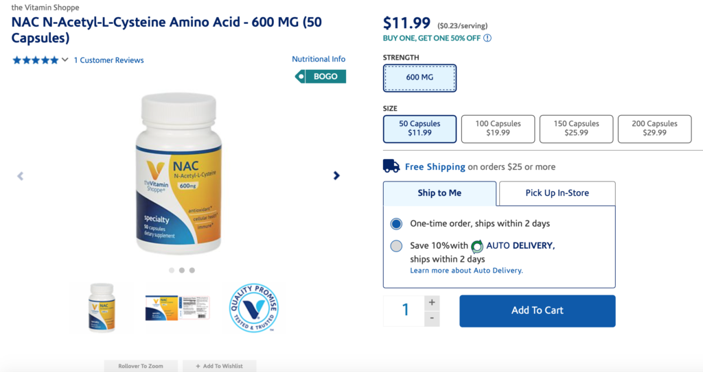 VitaminShoppe Product Page Example